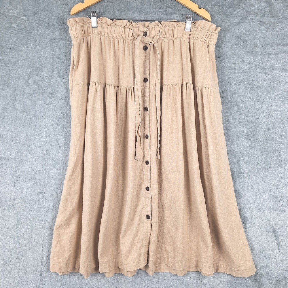 Universal Thread Boho Skirt Womens XXL Linen Coastal Tiered Flowy Midi Pockets